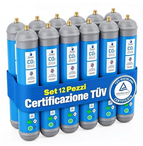 Swan - CO2-Flaschen 600g für Sprudler - Sparset 12 Stück - E290 Lebensmittel M11x1 - bis zu 120l pro Flasche - Universal kompatibel - TÜV-zertifiziert