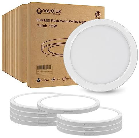 NOVELUX 7 inch LED Ceiling Light Flush Mount, Ultra Slim 0.63 Thick Round Flat Panel Ceiling Lamps 8 Pack Dimmable 5000K Daylight Ceiling Light for Bedroom, Bathroom, Closet, ETL Listed (White)