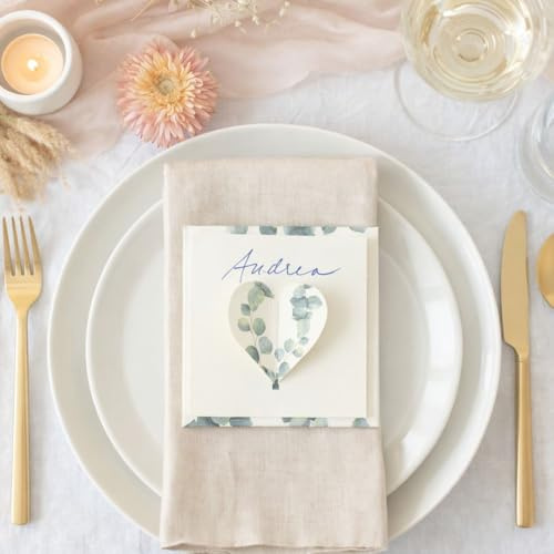 Dein Gastgeschenk mit Blumensamen – 20er Set Eukalyptus – Tischkärtchen zum Beschriften – Platzkarten Samentütchen für Hochzeit, Goldene Hochzeit, Taufe, Kommunion, Konfirmation