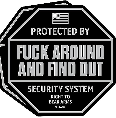 FAFO Sticker - FAFO Security Sign Warning [2-Pack] Protected by Fuck Around and Find Out Decal for Truck, Window | Funny Car Stickers, Hard Hat Stickers, Secured by Tactical Home Security System (Sticker - Black/Silver)