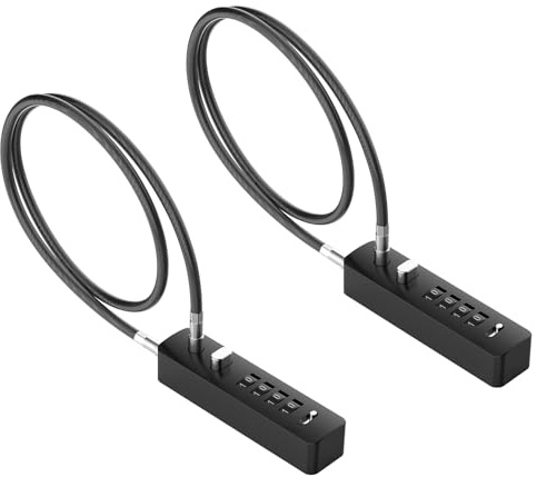 MeBantoo Serrature a cavo con combinazione, da 60 cm, in acciaio, per snowboard, con combinazione a 4 cifre, serrature regolabili per recinzioni esterne, biciclette, armadietti, frigoriferi (nero, 2