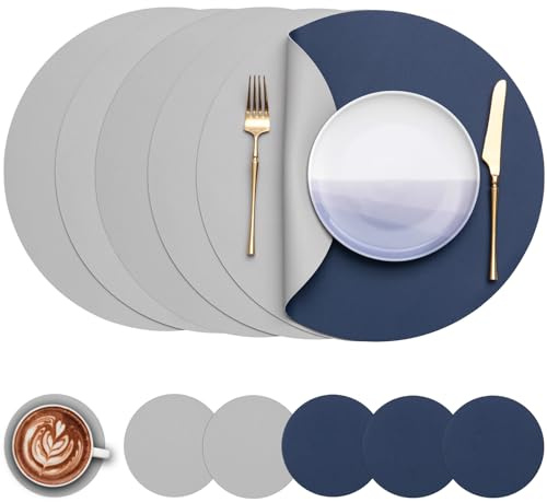 Myir JUN Juego de 6 Salvamanteles Manteles Redondos de 38 cm | Salvamanteles Manteles Lavables PVC Mantel Individual Posavasos Reversibles Antideslizantes Lavables Manteles Individuales