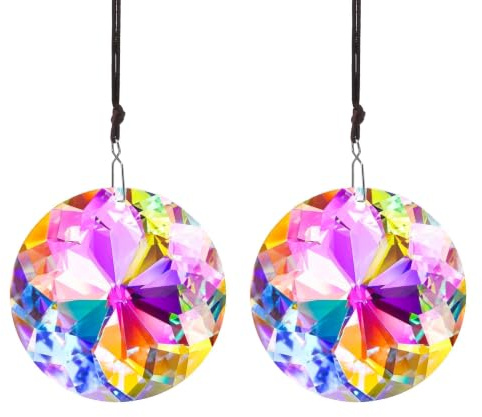 HDCRYSTALGIFTS 2 Stück 45mm Hängende Fenster Kristall Blumen Prismen Sonnenfänger, AB-farbige Kristall-Sonnenfänger hängende Ornamente Regenbogen-Macher Glas-Lichtfänger Anhänger Dekoration