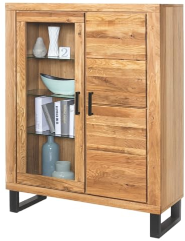 möbelando Stauraumvitrine >Tom-I< in Wildeiche/schwarz - 110x140x40 (BxHxT)