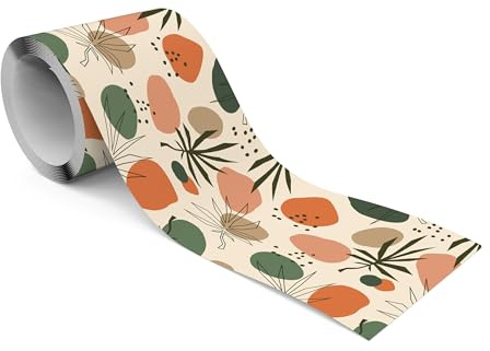 Muralo Bordüre Selbstklebend Blätter im Boho-Stil, Wandbordüre - 10x300 cm | Tapetenbordüre, Modernes Design, UV-beständig, halbmatt, glatt und abriebfest - ideal für Wohnzimmer und Schlafzimmer