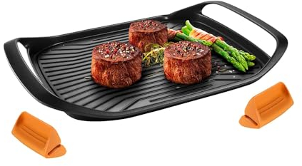 AVILIA Bistecchiera Smart Click Antiaderente - Piastra Rigata 42x28 cm, 2 Zone Termiche, Compatibile con Induzione - Manici in Silicone, Lavabile in Lavastoviglie - Include Presini in Omaggio