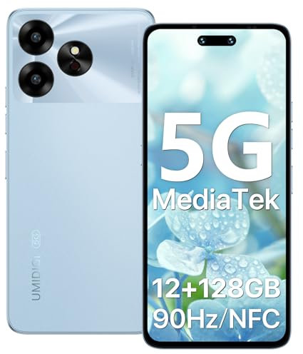 UMIDIGI Smartphone 5G Ohne Vertrag, 12GB+128GB/TF 1TB 5G Handy mit NFC, 6.57 HD+ 90HZ, 50MP Kamera, 5000mAh, Dual SIM Handys Ohne Vertrag, Fingerprint Unlocked/Face ID/GPS (Blau)