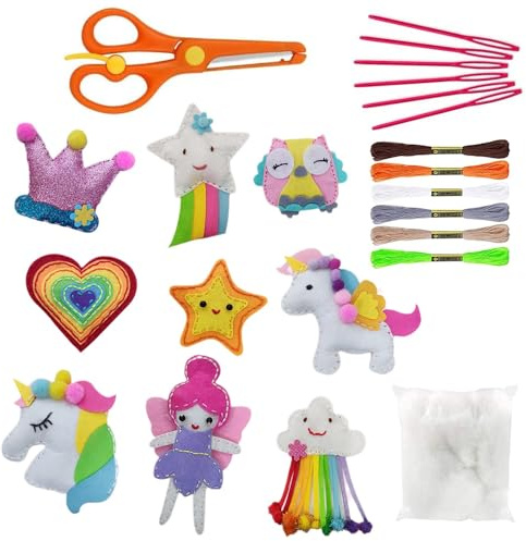 KBIBCK Nähset Kinder, Waldtier Nähset Kinder, Bastelset-Kinders aus Filz, Filz Bastelset Dinosaurier, Nähen Filzset für Jungen Mädchen (Prinzessinnenanzug) (Einhorn) (unicorn)