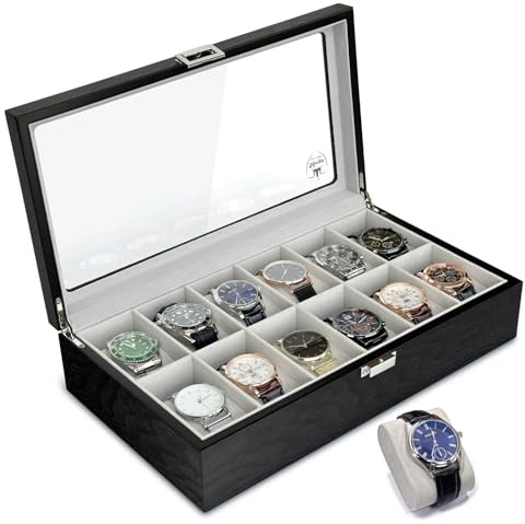 Caja de reloj de madera, caja de reloj para hombre, caja de almacenamiento de relojes, caja de joyería de colección, organizador de soporte de reloj para hombres, soporte de reloj con tapa de cristal,