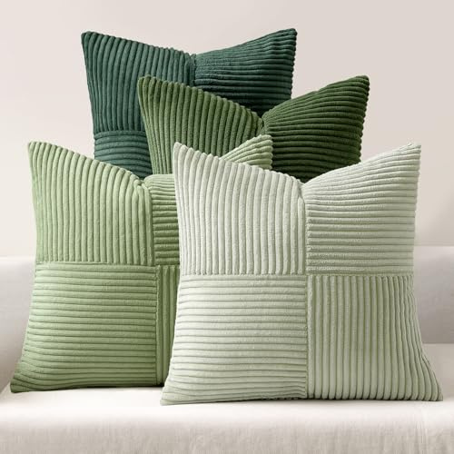 MIULEE Kissenbezug 45x45 Kordsamt Sofakissen Patchwork Grün Serie 4er Set | Dekokissenhülle Zierkissenbezüge Square Zierkissen für Sofa Wohnzimmer Schlafzimmer