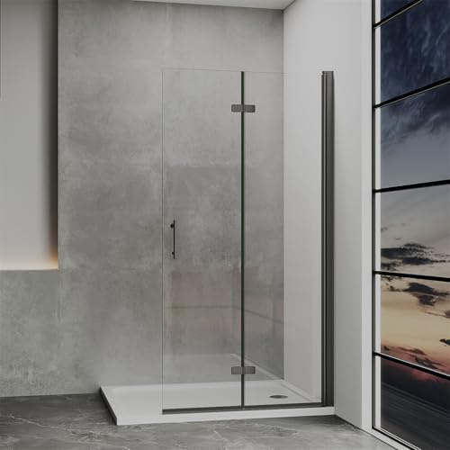IMPTS Walk in Duschwand 70x195 cm, Walk in Dusche Glas mit Falttür Begehbare Duschkabine Duschtrennwand Rahmenlos 6mm ESG Sicherheitsglas, Schwarz