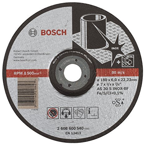 Bosch Professional 1x Schruppscheibe Gekröpft Expert for Inox (Rostfreier Stahl, AS 30 S INOX BF, Ø 180 mm, 6.0 mm, Zubehör Winkelschleifer) (Packung mit 10)