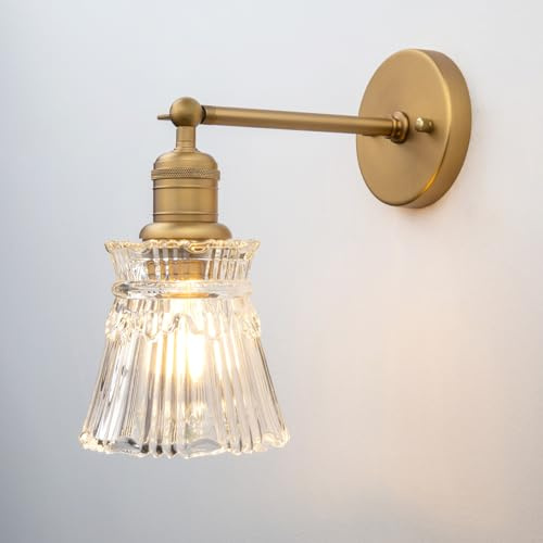 Yosoan Vintage Glass Wall Sconce Lights, Deco Glass Wall Light Fixture for Kitchen Bedroom Living Room Restaurant (Antique Gold)