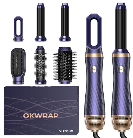 6 in 1 Air Styler, OKWRAP Spazzola Asciugacapelli Multifunzione 6 IN 1, Asciugacapelli Air StylerCon Spazzola Lisciante, Ferro Arricciacapelli ad aria Calda, Styling Arricciatura