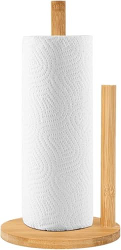 Soporte para toallas de papel de cocina, organizador de rollo de toallas de madera de bambú, soporte para rollo de papel higiénico para el hogar, cocina, encimera (doble)