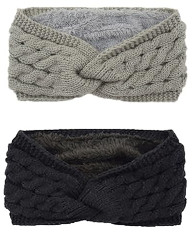 DRESHOW Women Warm Knitted Headband Winter Ear Warmer Crochet Head Wraps Thick Fleece Lining Hair Bands