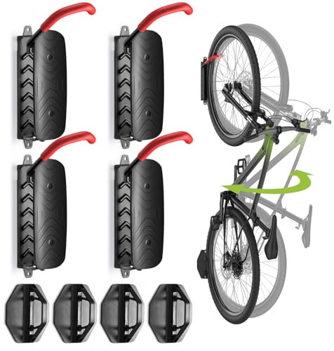 Housolution Support Mural Pivotant pour Vélo, Supports pour Vélo pour le Garage de Montagne, Support de Rangement pour Vélo pour le Garage, Supporte Jusqu'à 66lbs, Facile à Installer (4 Paquet)