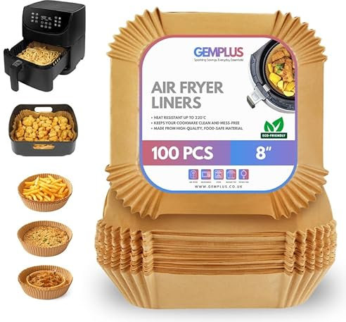 GEMPLUS GEM+ Air Fryer Liners Disposable & Reusable 100PCS, 8 Inches, Square, Parchment Paper Liners for Air Fryer, Non-Stick, Oil-Proof, Food-Grade, Easy Cleanup Square - 8 Inches