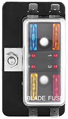 Porte-traits à Fusible à Lame à 4 Voies, Kit D'éclairage D'Avertissement à LED pour Voiture Van Boat Marine, Boîte à Fusibles à 4 Voies avec Avertissement à LED, Porte-fusible à