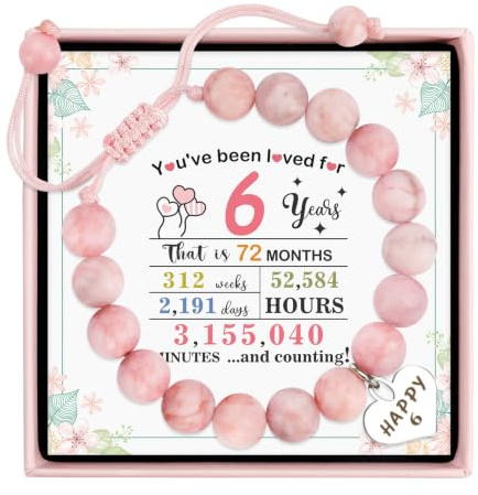 Geburtstagsgeschenke für Mädchen, verstellbare Geburtstag Perlen Armbänder | Rosa Naturstein Armband für Tochter, Geburtstagsgeschenke für 4 5 6 7 8 9 10 11 12 13 18 Jahre altes Mädchen, Mädchen Schmuck