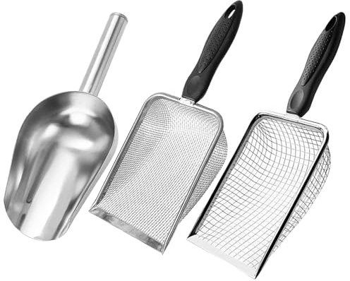 3 Pcs Soil Sifter for Gardening with Garden Shovel, (2.8/5 MM Mesh) Soil Sieve and Scoop for Screening Rock, Dirt, Compost and Gravel, 304 Stainless Steel: Rust-Resistant, Suitable for Beaches & Pets