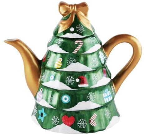 IWENZHKPA Bollitore Kettle Teiera da 1,2 Litri con Motivo A Forma di Albero di Natale, Teiera in Porcellana, Soggiorno Creativo, Bicchieri per La Casa Bollitore Acqua