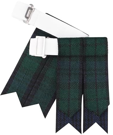 Men’s Kilt Flashes with Adjustable Buckle – Plain & Tartan Kilt Sock Garters – Acrylic Wool Highland Wear (BLACK WATCH)