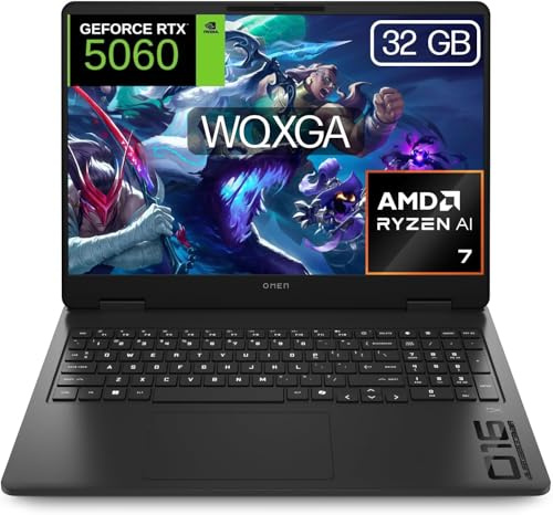 HP OMEN - Ordenador portátil Gaming 16 2.5K WQXGA (AMD Ryzen AI 7 350, 32GB RAM, 1TB SSD, NVIDIA RTX 5060, FreeDos) Teclado QWERTY Español - Negro