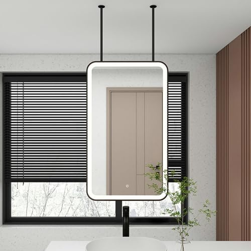 Hamankim Espejos LED rectangulares para el hogar/Hotel, Espejo para Colgar en el Techo con Marco de Metal y Brazos Dobles, Espejos de Maquillaje para tocador de baño sobre Lavabo(40cmx70cm)