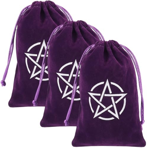 CREATCABIN Bolsas de Terciopelo Moradas para Guardar Cartas del Tarot con Cordón Ajustable para Guardar Cartas del Tarot con Forma de Pentagrama para Regalo para Joyas para Dados Brujería 18×12 cm