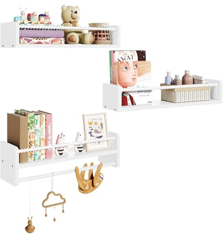 WOLTU Kinderregal 3er Set Wandregal Weiß | Montessori; Holz; Kinderzimmer