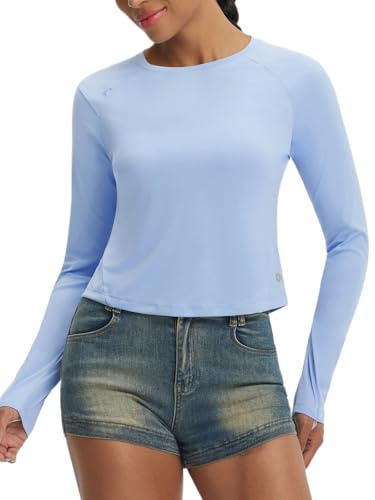 baleaf Womens Long Sleeve Tops Cropped Sun Protection Running Shirts | Lightweight Quick Dry UPF 50+ for Gym Sports Hiking Workout Causal Wear