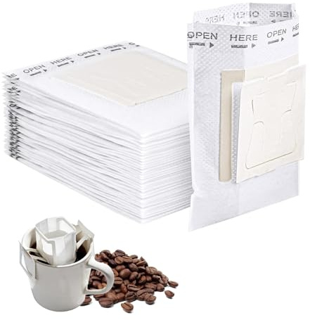Portable Coffee Filter Paper Bag – 50 Pcs Disposable Single Serve Drip Coffee Bag with Hanging Ear, Food Grade, for Travel, Camping, Home, Office (White)
