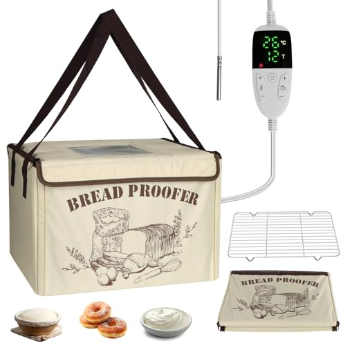 Bread Proofer Dough Proofing Box, 10-45℃ Temperature Control & 12H Timer, 3-Side Heating & NTC Sensor for Sourdough, Pizza Dough, Yogurt, Bread Baking, Foldable with Visible Window & Cooling Rack