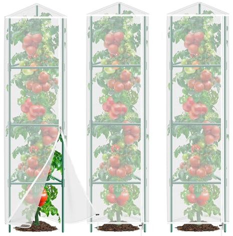 3 Pack Garden Bird Netting Plant Cover for Triangle Tomato Cage, 48x13 Insect Bird Barrier Tomato Cage Net with Zipper & Drawstring, Tomato Trellis Netting Protection Cover for Protecting Plants