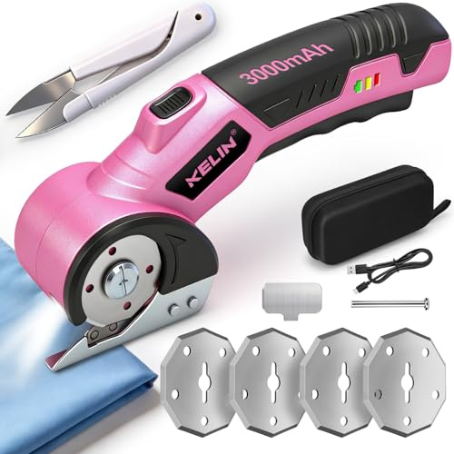 2026New Cardboard Cutter Electric 3000mAh,Cordless Electric Scissors with 4 Blades & Sewing Scissor, Safety Lock & LED Light, 300RPM, Electric Box Cutter for Fabric Carpet Carton Plastic Leather Cloth