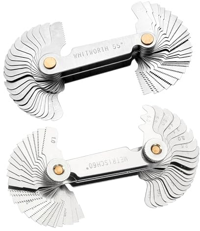 2 Stück Edelstahl Gewindelehre Metrisch Zoll 60° (0,25–6 mm) & 55° (4G–62G) | Gewindeschablone Feingewinde Messwerkzeug, Radiuslehre, Radienlehre, Fühlerlehre für Präzisionsmessungen