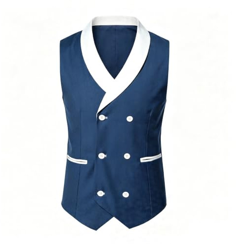 Fritidsväst för män med sjalkrage dubbelknäppt i färg elegant övergångsväst för outfits kan kombineras med kostymbyxor året runt bärbar kontrastrerad utformad figurnära skuren