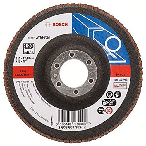 Bosch Accessories Plateau à Lamelles X551, 120 Grain, 5 à 15° Angle, 13300 tr/min, Support en Fibre de Verre, 115mm