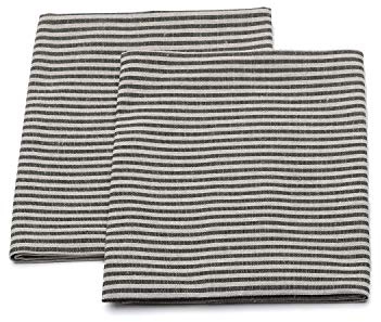 LinenMe Set mit 2 Geschirrtücher Halbleinen 47x70 cm Jazz - Küchentücher & Handtücher Natürlich 53% Leinen, 47% Baumwolle mit Aufhänger in Schwarz gestreift, Hergestellt in Litauen