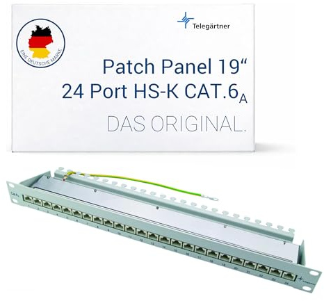 Telegärtner 19 Zoll Patchpanel MPP24-HS K Cat.6A geschirmt 1HE LSA | 19 Zoll Patch Panel, 24 RJ45 Buchsen Cat.6A, 1HE, LSA-Anschluss, 360° Schirmung, werkzeugfreie Montage