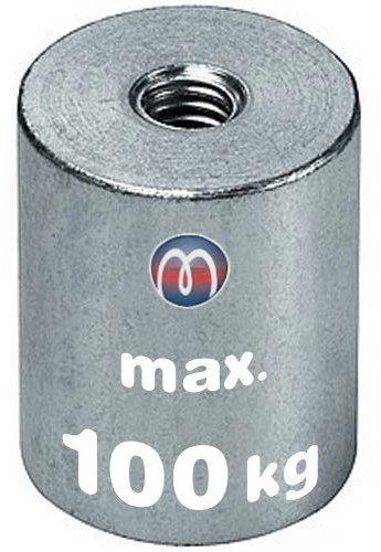 Neodym-Stabgreifer Ø 50 mm mit Innengewinde M10 x 12 - hält 100 kg - 1 Stück - Starke Magnete mit Innen-Gewinde für Industrie und Zuhause