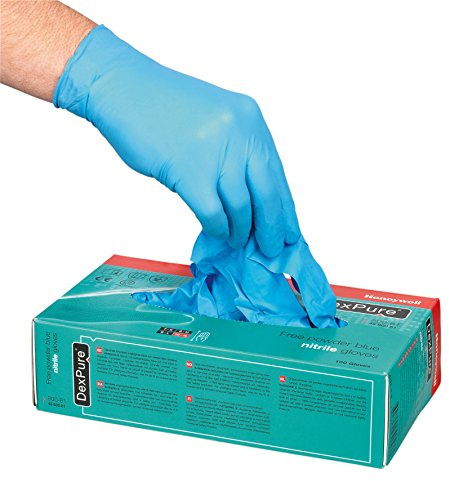 Honeywell 4580195-07 DexPure 801-95 Einweg-Nitrilhandschuhe, ungepudert, blaue, gute mechanische Widerstandsfähigkeit, Größe 07 (Packung mit 50 Handschuhen/25 Paar)