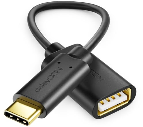 deleyCON USB-C auf USB-A Adapter OTG Kabel, C Stecker auf A Buchse, iPhone | Kompatibel mit iPhone 17 Pro Air 16 Pro Max/15 Max, iPad, MacBook Pro/Air, Galaxy S26/S25/S24/S23, Computer, Notebook