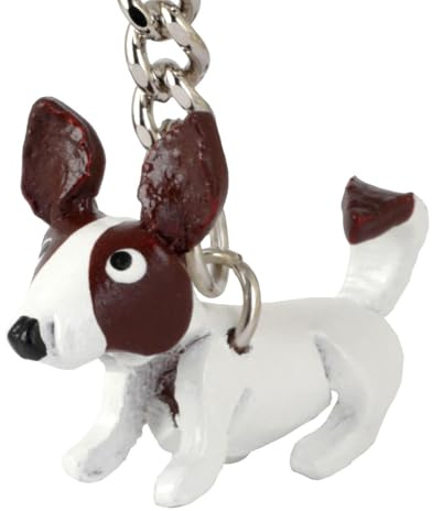 MONKIMAU Schlüsselanhänger Tiere 3D Jack Russell Terrier aus Echtleder - handgefertigt Leder Tieranhänger - Geschenk für Damen, Frauen, Kinder und
