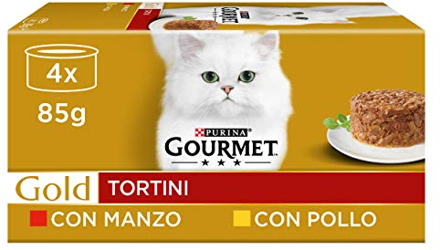 Purina Gourmet Gold - Terrines - Lot de 48 conserves de Nourriture Humide pour Chat, au bœuf et au Poulet, 85 g chacune (12 boîtes de 4 x 85 g)