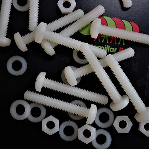 50x naturfarbene Nylon-Maschinenschrauben M6 x 40mm + Muttern/U-Scheiben | Stabile Schrauben, korrosionsfrei, elektrisch isolierend und nicht magnetisch, mit Kreuzschlitz