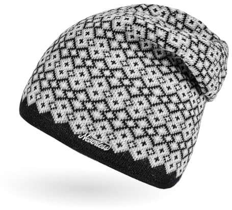 Neverless® Damen Strick-Mütze Beanie gefüttert Fleece Innenfutter Winter-Mütze Rautenmuster Schwarz Unisize