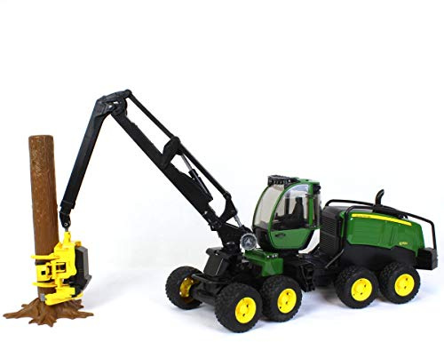 Bruder John Deere 1270G Harvester Toy with Rotating Cab and Tree Trunk – Realistic 1:16 Scale Forestry Vehicle for Kids