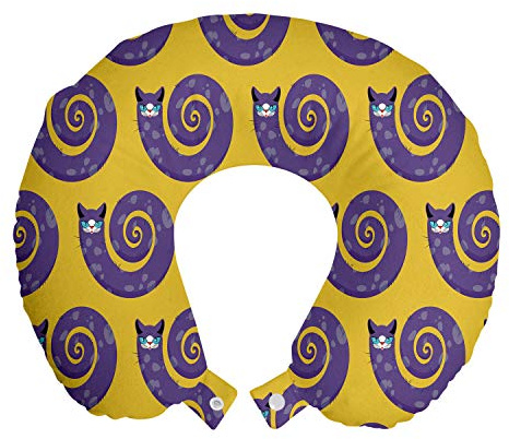 ABAKUHAUS Infantile Cuscino da Viaggio, Gatti a spirale forme d'arte, Accessorio in Schiuma di Memoria per Viaggio, 30 cm x 30 cm, Terra Giallo e Blu Violetto